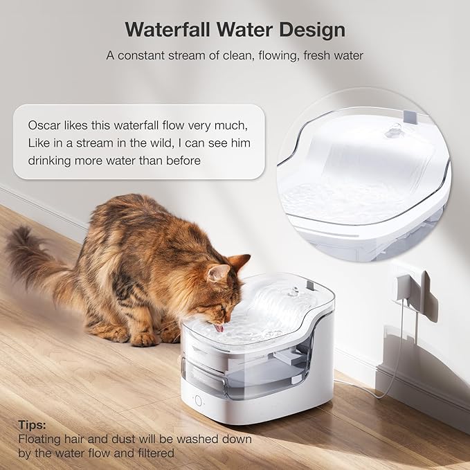 Cat Water Fountain Smart App Control 8 Layers Filtration BPA-Free & Ultra-Quiet Dogs Automatic Water Dispenser Water Fountains for Cats Indoor Wireless Pump Pet Health Manager 2.4G WiFi(PF1)