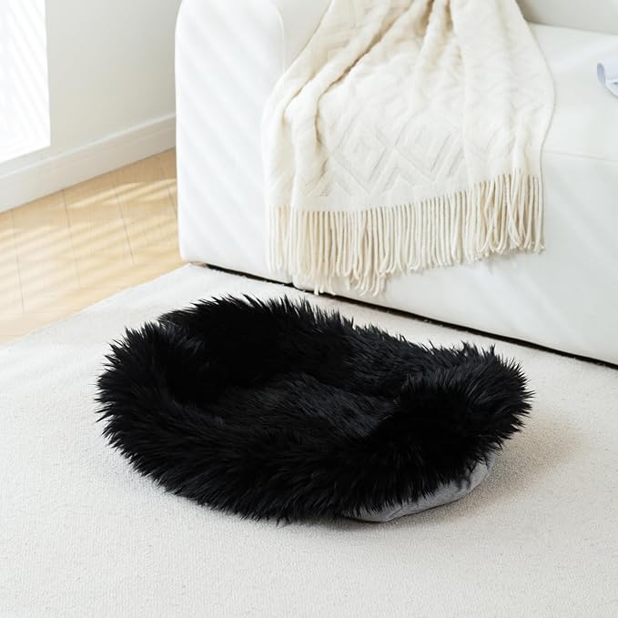 Fluffy Dog Cat Bed Mat 19.6x31.4 inch, Washable Soft Plush Faux Fur Warm Area Puppy Pads Blanket for Indoor Pet Sleep Cushion Black