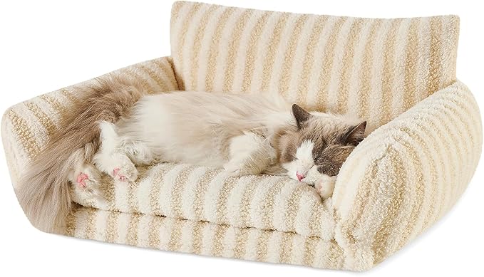 Hollypet Cat Bed Fluffy Plush Mutifuctional Double-Layer Soft Pet Couch Orthopedic Sofa Nest Beds for Small Cats and Dogs, Beige (25x20x13 inch)
