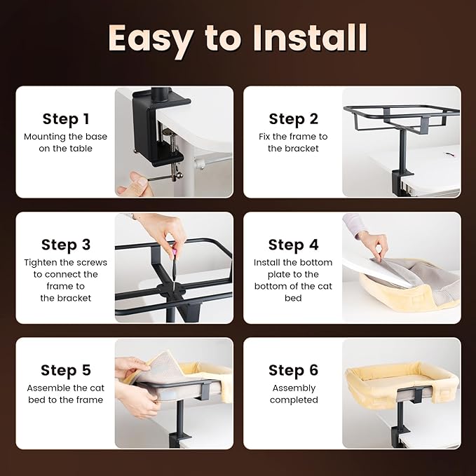 Cat Desk Bed, Sturdy Cats Bed for Desk with Washable Cover, Dual-Sided Breathable Summer & Winter, Comfortable Soft Pet Nest Bed with Reinforced Steel Frame, Easy Assembly for Home Office/Study Room