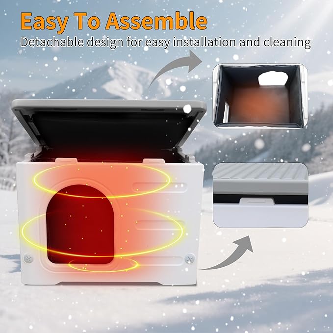 Plastic 100% Insulated Outdoor Cat House with Insulated Liner, Outdoor Cat Houses for Winter, Waterproof Outside Cat Shelter, Clean and Assemble Easily-Grey