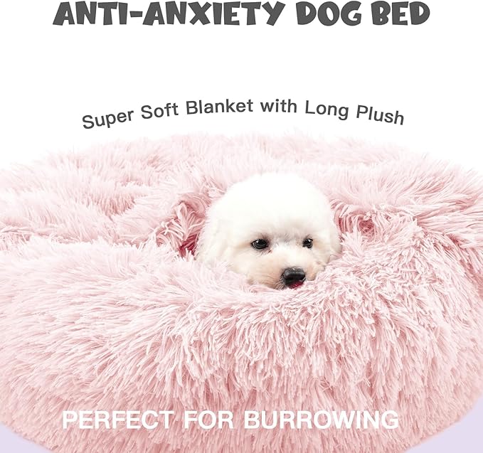 Himax Dog Beds for Small Dogs&Cats, Comfort Dogs Beds with Blanket Attached, Calming Anti-Anxiety Fluffy Dog Bed Washable (20"/26"/35") Pink
