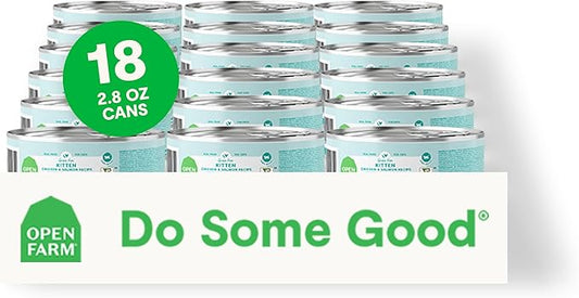 Open Farm Canned Kitten Food, Paté for Complete & Balanced Nutrition, Grain-Free and Legume-Free Wet Kitten Food, Chicken & Salmon Recipe, 2.8oz Cans (Case of 18)