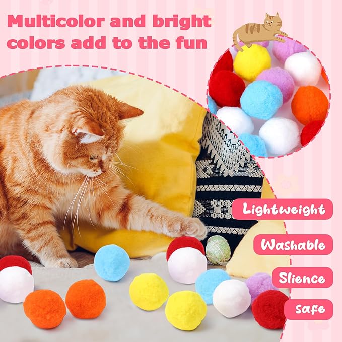 500 Pcs 1.8"/4cm Cat Toy Balls Bulk Colorful Kitten Puff Balls Pompon Toys Indoor Cats Interactive Pet Playing Exercising Assorted 6 Colors