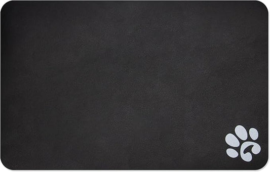 YCT Pet Cat Food Mats for Dog Food Mat, Cat Mat for Food, Pet Dog Cat Feeding Mat Eating Mat Pet Dog Cat Bowl Mats, Non-Slip Super Absorbent, with Footprints Logo,18.1 x 11.8 inches, Black