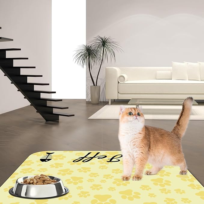 Personalized Dog Cat Feeding Mat Custom Pet Food Mat Waterproof Non-Slip Customized Puppy Name Photo Placemat Dish Rug Floor Protector Gifts for Pets Lover Pattern 3