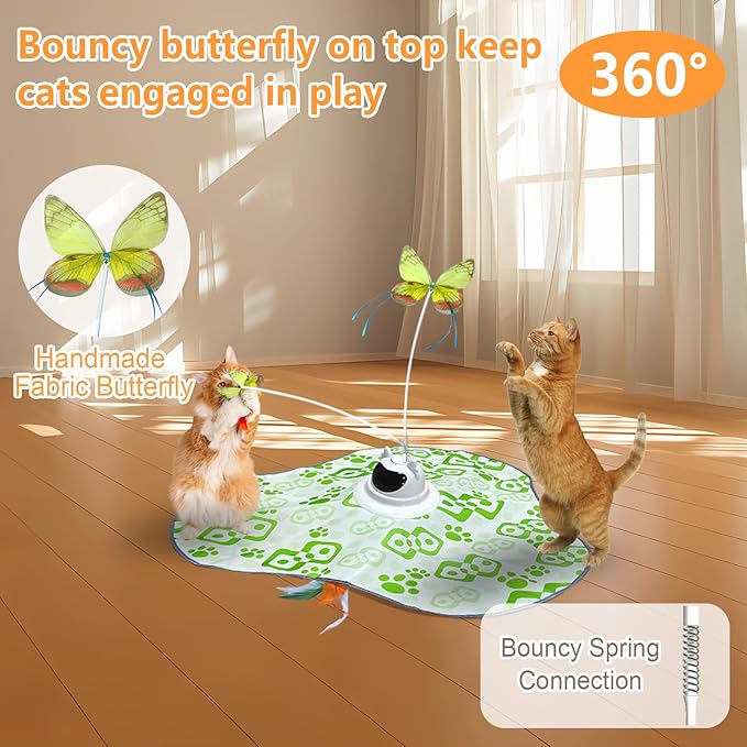 AO LI GEI Interactive Cat Toys Hide and Seek,3 in 1 Cats Rechargeable Interactive Kitten Toy with Remote Control, Automatic Fluttering Butterfly, Moving Ambush Feather,Kitten Indoor Cat Exercise Toy