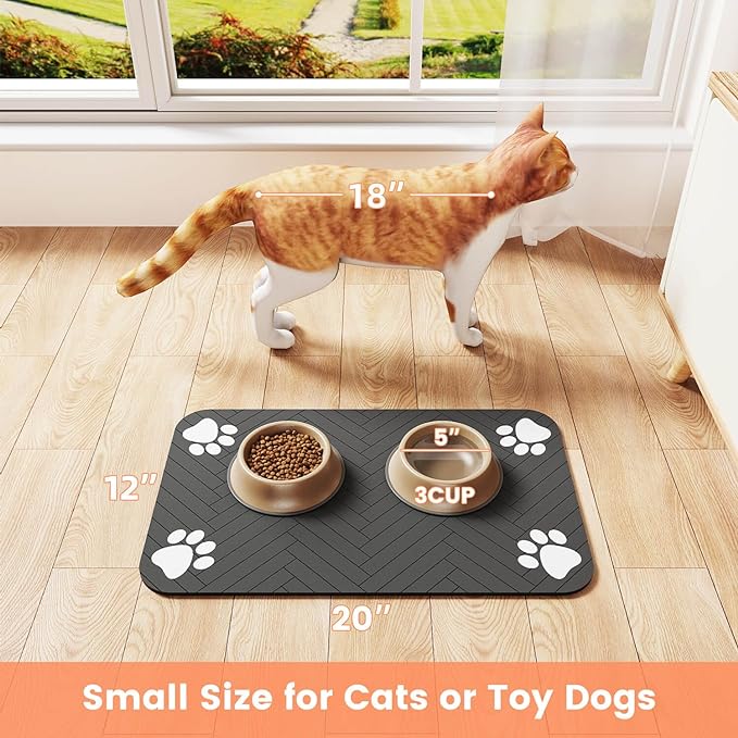 Pet Feeding Mat-Absorbent Pet Placemat for Food and Water Bowl, with Waterproof Rubber Backing, Quick Dry Water Dispenser Mat for Dog and Cat (17"x27", Blue)