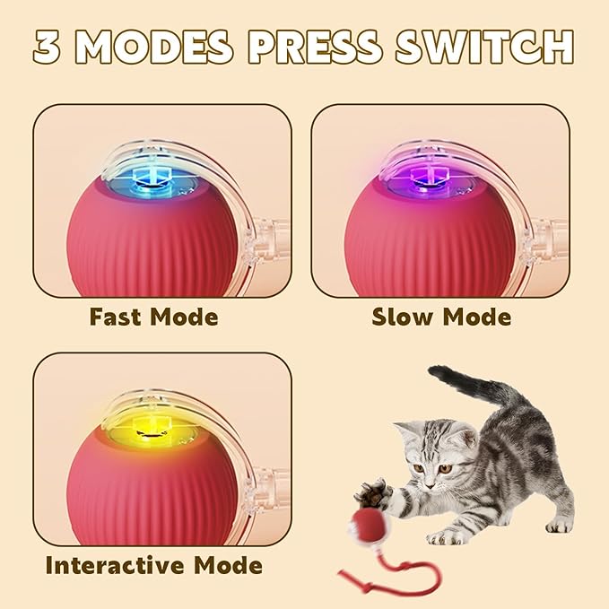 360° Smart Automatic Rolling Pet Ball - Interactive Dog & Cat Toy for Indoor Cats & Kittens (Red)