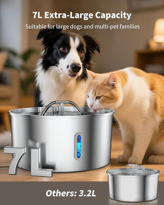 Dog Water Fountain Stainless Steel, 7L/236oz Dog Water Bowl Dispenser for Large Dogs, Automatic Cat Water Fountain