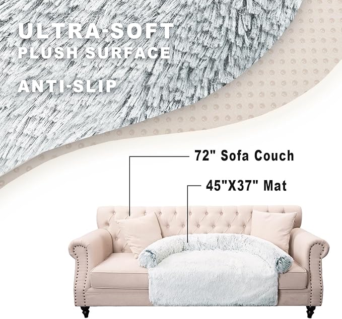 Calming Dogs/Cats Bed Mats, Dog Pad Washable Removable Couch Cover, Plush Long Fur Mat for Pets, Waterproof Lining, Perfect for Small, Medium and Large Dogs and Cats (Gradient Gray, 45"x37")