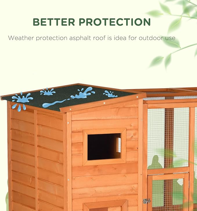 PawHut Catio Outdoor Cat Enclosure, Wooden Cat Patio with Platforms, Waterproof Asphalt Roof, Ramps, 77" L, Natural