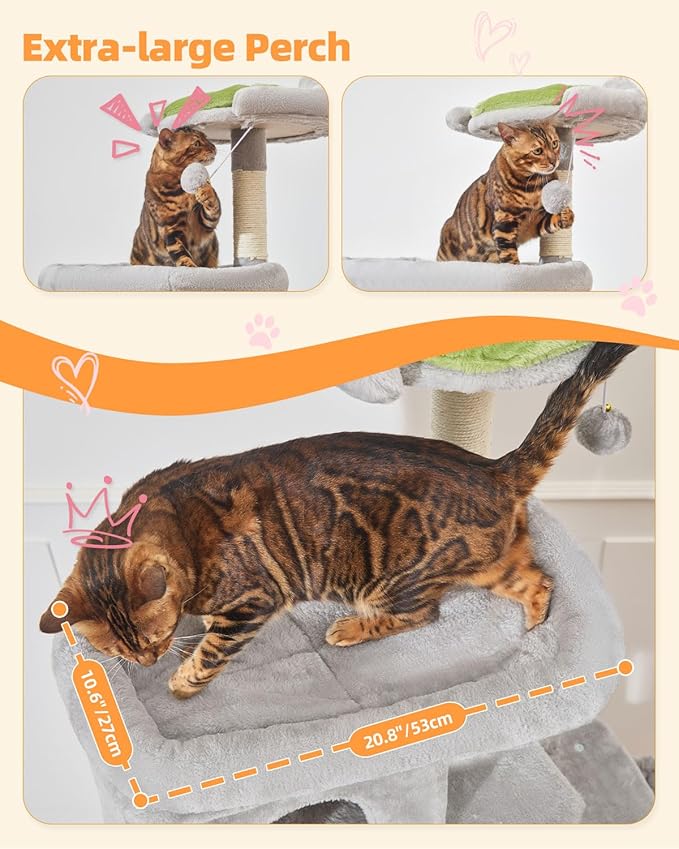 Taoqimiao MS032W 83In Cat Tree for Indoor Cats Large Adult, XXL-Cat Tower, Suitable 20lb+ Heavy Duty Large Cats, 2 Luxurious Cat Cando with 8 Scratching Posts,Oversized Metal Hammocks,Light Gray
