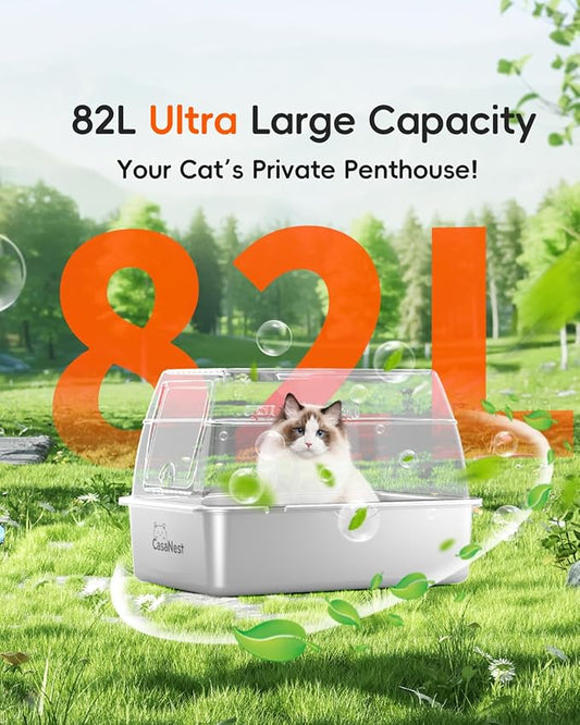 XL Extra Large Stainless Steel Cat Litter Box with Lid, 3-in-1 Enclosed/Open, Durable Metal Litter Box for Big, Multi Cats, Non-Stick, Odor Control, Easy Cleaning, Durable ABS Lid, Green