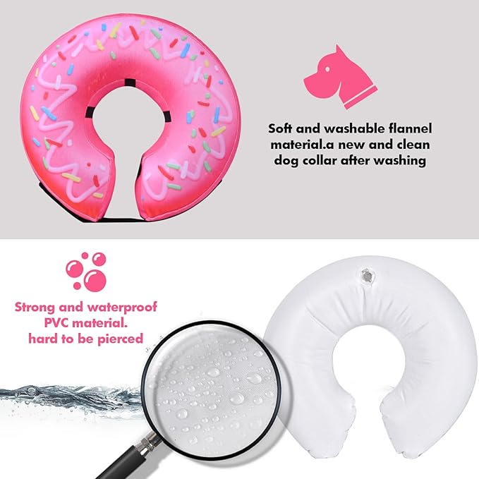Katoggy Inflatable Dog Cone Collar for Dogs After Surgery, Soft Adjustable Blow up Donut Dog E-Collar for Small Medium Large Dog and Cats,Pink Donut