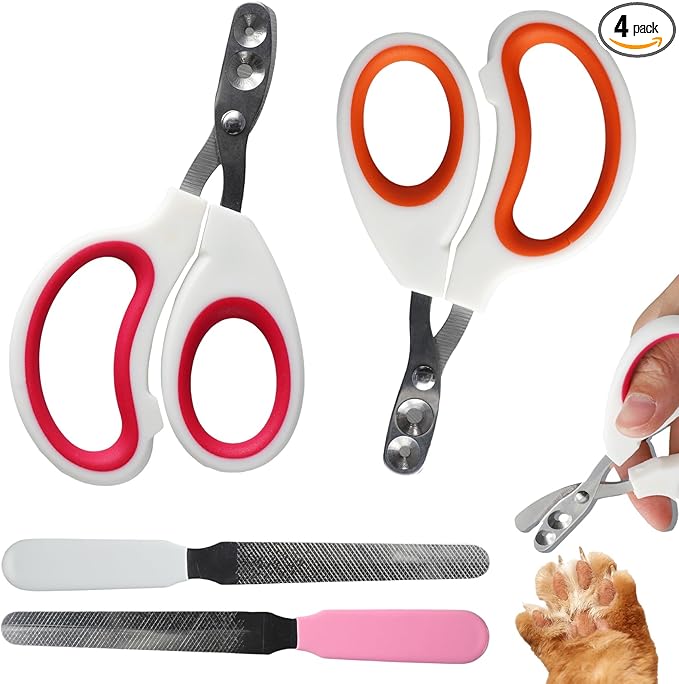 2 PCS Bearded Dragon Nail Clippers, Cat Nail Trimmer, Stainless Steel Cat Claw Clippers, with (White + Pink) Files * 2, Suitable for Reptiles, Novice Pet Families (Orange + Rose Red)
