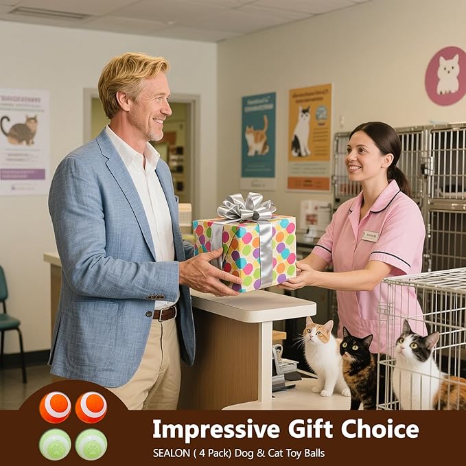 SEALON Electric Interactive Dog & Cat Toy Ball(4 Pack) Indoor Cat Play Ball, Suitable for Cats Over 6 Months for Exercise, Weight Loss, and Fun