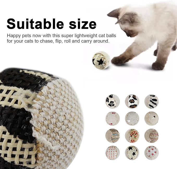 TTcat Canvas Cat Toys Balls for Indoor Cats, 12 Pack