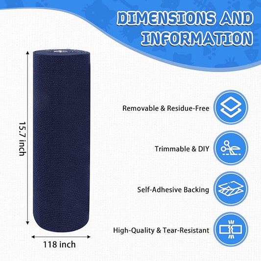 Climbing Cat Scratcher Mat Trimmable Cat Scratching Post Carpet 118’’x15.8’’ Self Adhesive Carpet Mat Pad Replacement for Cat Tree Shelves Post Couch Wall Furniture Steps DIY Protector (Dark Blue)