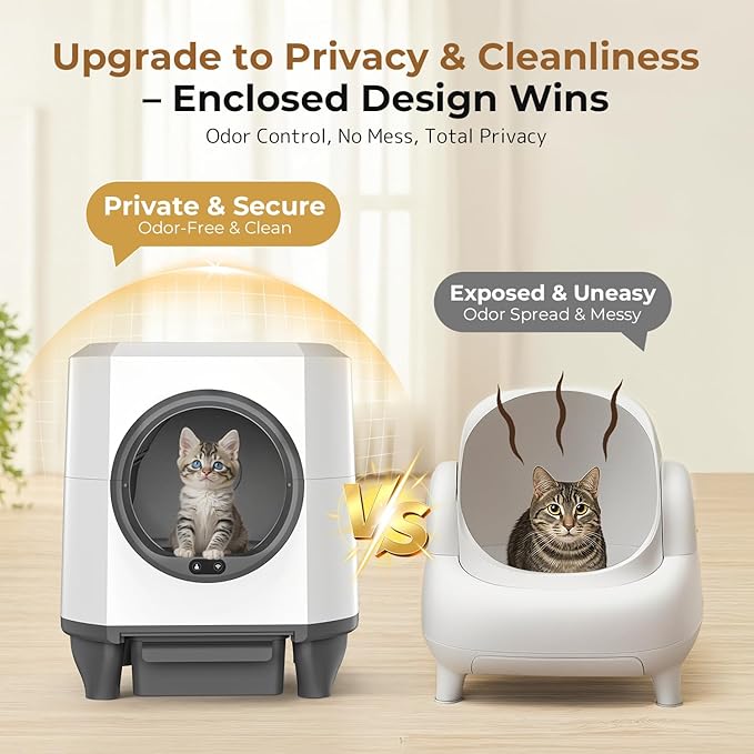 Self Cleaning Litter Box, Large Capacity Automatic Cat Litter Box with APP Control, Safety Sensors, Built-in Deodorizing Scent Box, and 1 Roll Garbage Bags ,White