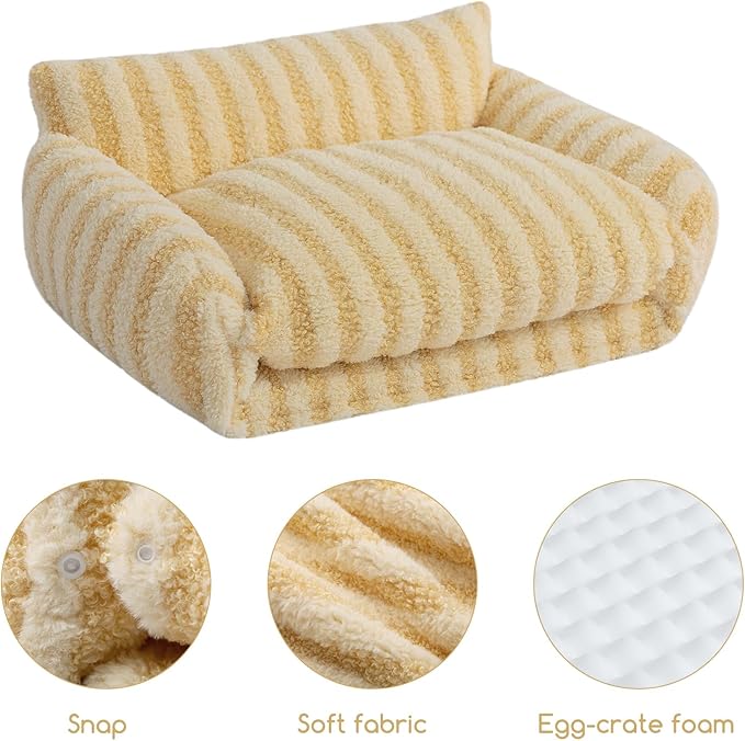 Hollypet Cat Bed Fluffy Plush Mutifuctional Double-Layer Soft Pet Couch Orthopedic Sofa Nest Beds for Small Cats and Dogs, Yellow (21x15x8 inch)