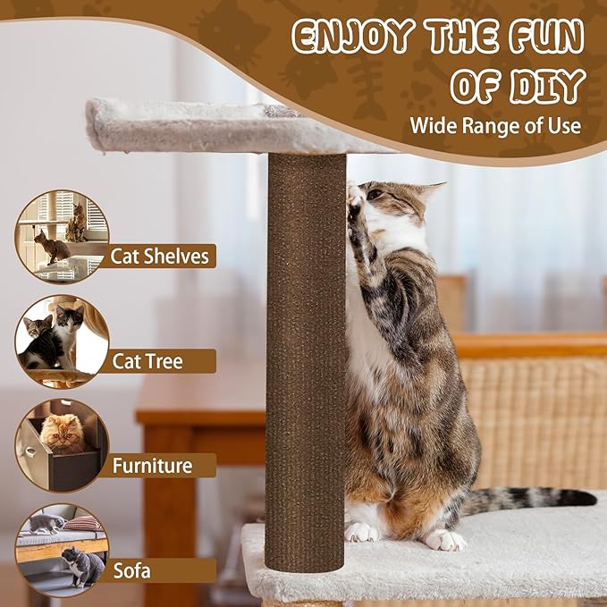 Climbing Cat Scratcher Mat Trimmable Cat Scratching Post Carpet 118’’x15.8’’ Self Adhesive Carpet Mat Pad Replacement for Cat Tree Shelves Post Couch Wall Furniture Steps DIY Protector (Brown)