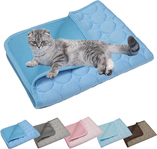 Kittra Cooling Mat for Cats Dogs, 3 Layer System Instant Cool Non Slip Kittra Pad, Washable Cooling Bed for Cats, Protect Your Cat from Silent Heat Danger (Blue,S: 20" x 15.7")