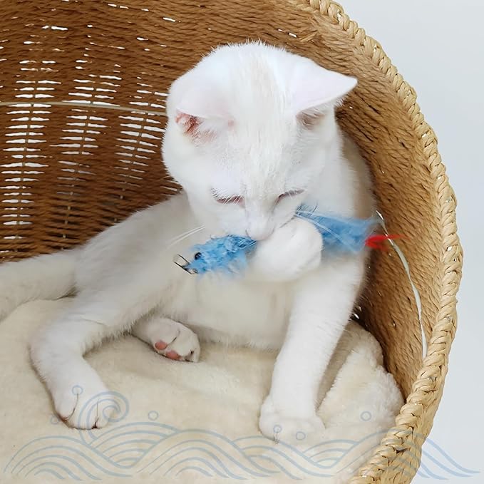 SONGWAY Worm Cat Toy Wand - 6 PCS Cat Worm Toys with Retractable Wand, Interactive Feather Tail Toys for Indoor Cats Kittens