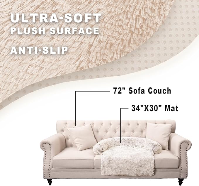 Calming Dogs/Cats Bed Mats, Dog Pad Washable Removable Couch Cover, Plush Long Fur Mat for Pets, Waterproof Lining, Perfect for Small, Medium and Large Dogs and Cats (Gradient Brown, 34"x30")