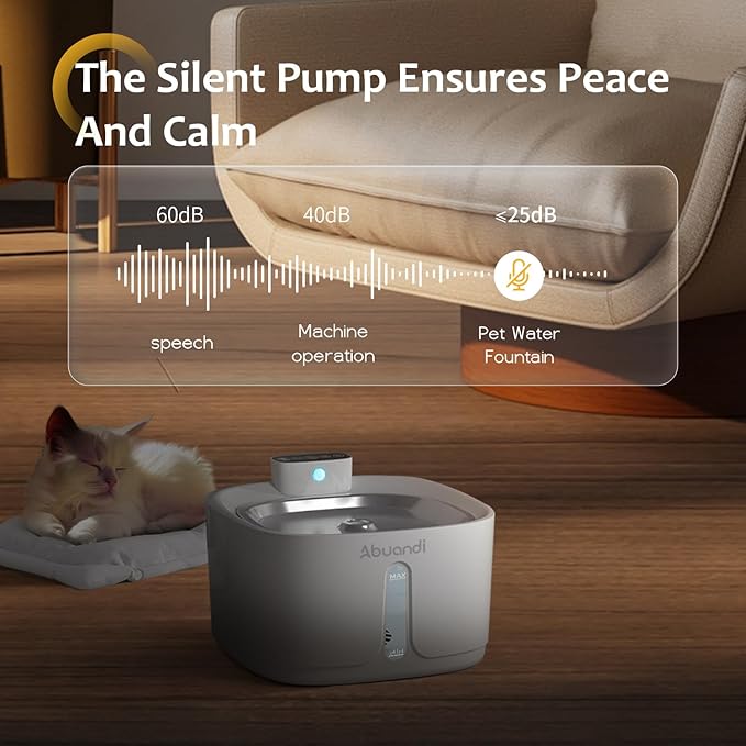 Cat Water Fountain Stainless Steel for Drinking, Pet Water Fountains 3.2L/108 OZ Automatic Water Dispenser Bowl with Filter Pump Spout for Indoor Multiple Pets, Rechargeable Quiet Large