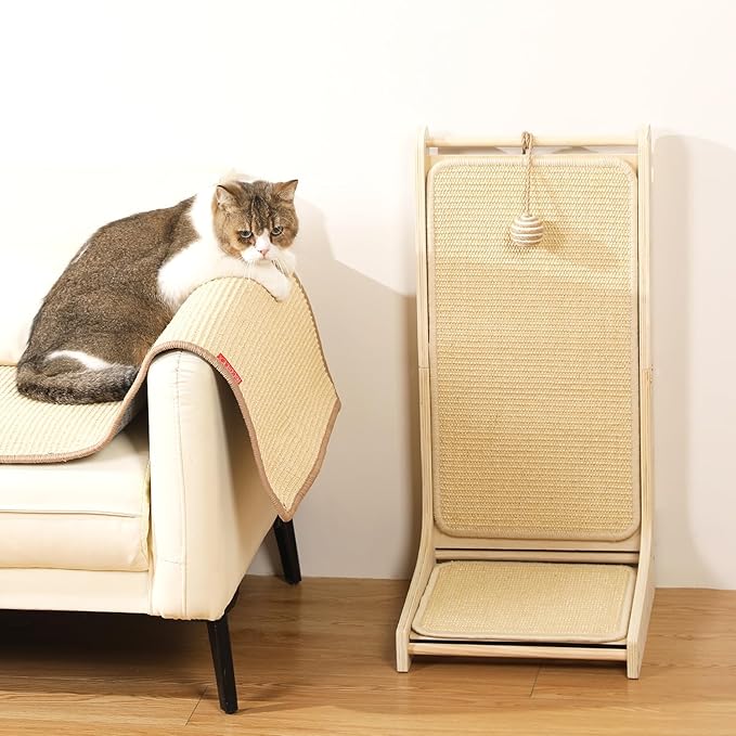 L-Shaped Sisal Cat Scratcher Pad - Indoor Cat Scratching Board & Furniture Protector