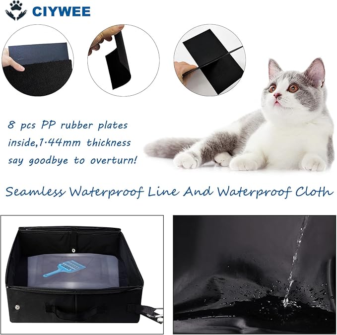 Portable Travel Cat Litter Box for Cats with Lid,Leak-Proof Waterproof Foldable Kitty Litter Box, for Cat Travel Essentials, Hotel, Airplane and Other Outdoor Use(Black)