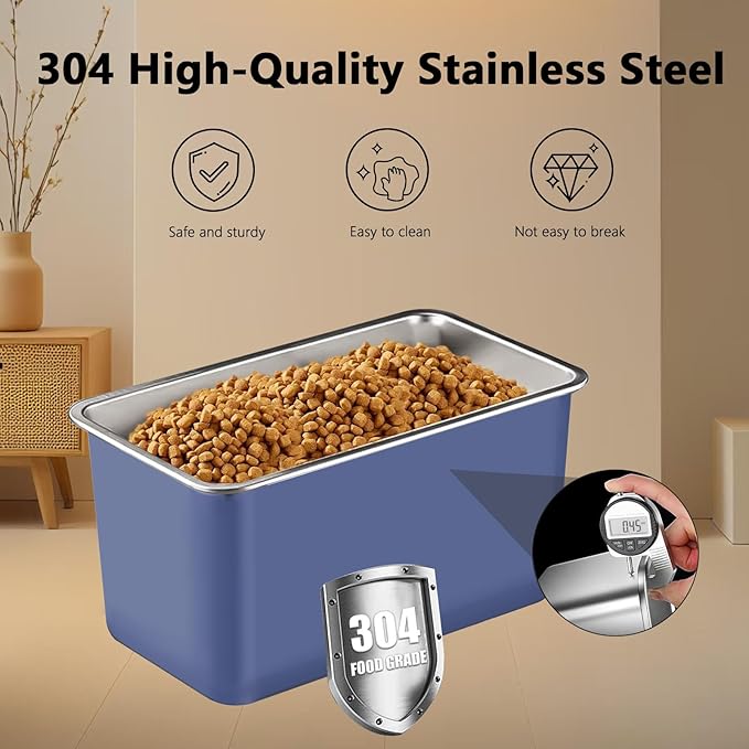 Sanbo Dog Food Storage Container Stainless Steel with Scoop, Airtight Pet Metal Food Storage Bin,Cat Food Canister,Storage Box with Date Tracker for Kitchen (Blue, 10L)