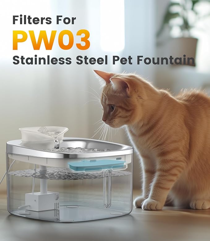 6pcs Replacement Filters for PW03 3.5L Stainless Steel Cat Water Fountain(for Fountain in Model PW03)