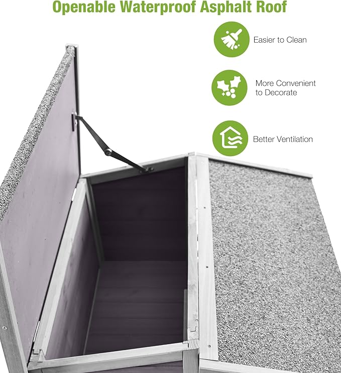 GUTINNEEN Outdoor Cat House Weatherproof, Feral Kitty House Cats Enclosure with Balcony, Wooden Kitty Shelter Waterproof