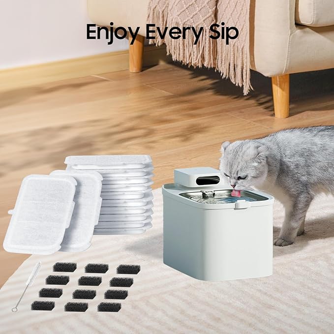6 PCS Upgraded Filter Unit Rect Pet Cat Kit Water Fountain Filters Fit For E versweet MAX 105 fl oz/3L Automatic Pet Fountain, Include Replacement Filters and Replaced Foam Pump Filter
