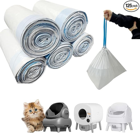 125 Counts Cat Litter Liner Bags Compatible with Neakasa and PetPivot Open-Top Pet Automatic Self Cleaning Cat Litter Box, Waste Bags, 27" x 13"Heavy Duty Replacement Trash Bags with Drawstring (Blue)