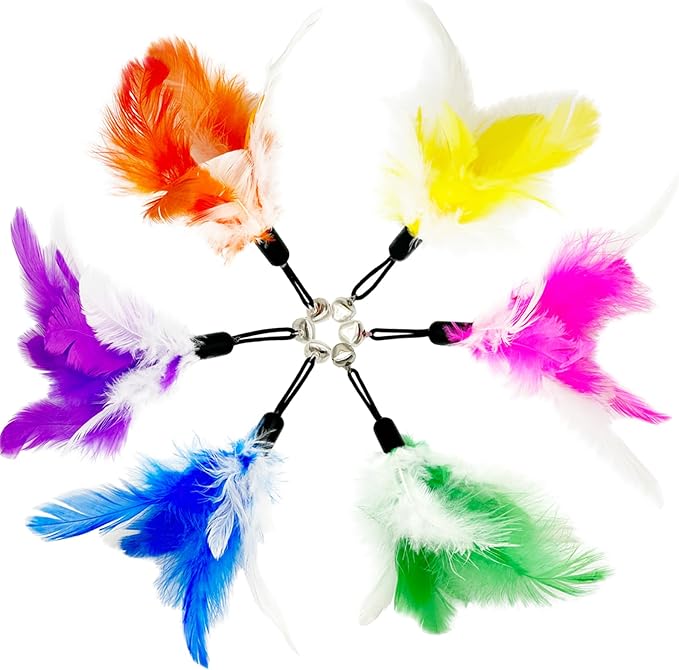 Cat Feather Toys Refills, 14 Pieces Natural Feathers Refills, Cat Wand Replacement Feathers Toy for Indoor Cats