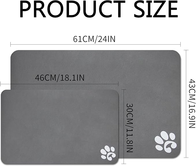 YCT Pet Food Mat for Dogs and Cats - Non-Slip Super Absorbent Feeding Bowl Mat With Footprints Logo - 24 x 16.9 Inches, Brown