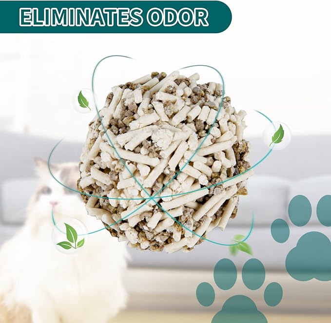 Plant-Based Cat Litter, Odor Control Quick Clumping Tofu Cat Litter, 24 lbs, Low Tracking Dust Control Lightweight Flushable Unscented Natural Kitty Litter