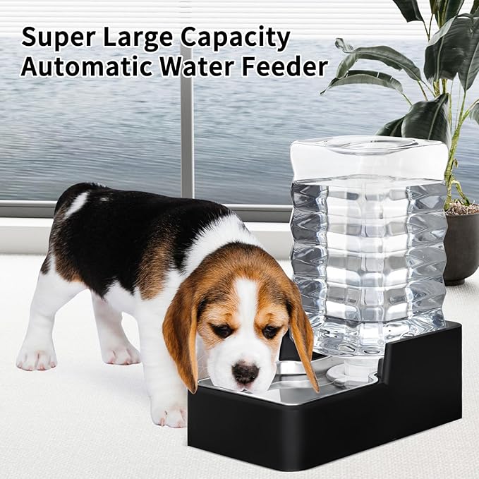 RIZZARI Stainless Steel Pet Water Feeder: 7L Automatic Leak-Proof Gravity Dispenser for Cats Dogs Indoor Outdoor Use(Black with Filter,7L)