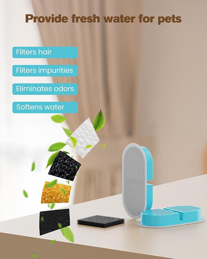 Replacement Cat Water Fountain Filters: VKIMISS Official 12 Pack Cat Fountain Replacement Filters & Pre-Filter Sponges for 108oz/3.2L Automatic Pet Fountains (6 Filters+ 6 Sponges)