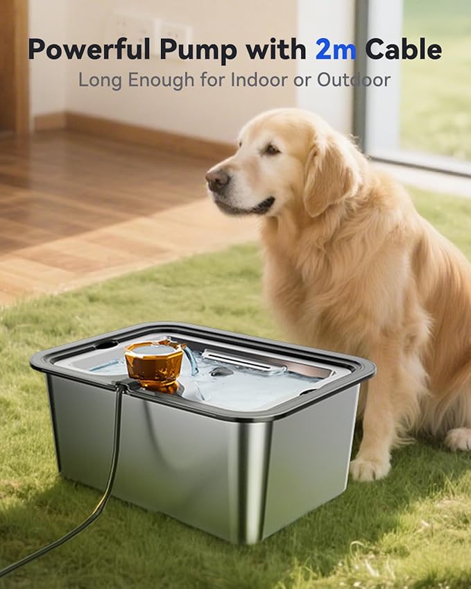 12L/3gal Stainless Steel Large Dog Water Fountain for Large Dog, Electric Pet Water Dispenser with Water Level Window&LED, Cat and Dog Fountain Water Bowl for Multi-Pet Home,Super Quiet