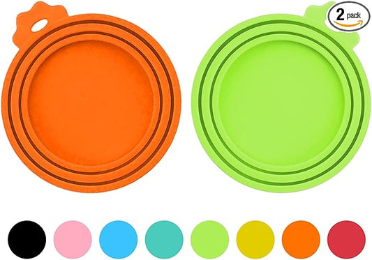 2 Pack Pet Food Can Covers, Silicone Universal Can Lids for Dog & Cat Food, BPA Free, One Fit Most Standard Size Can Lids Top Orange/Green