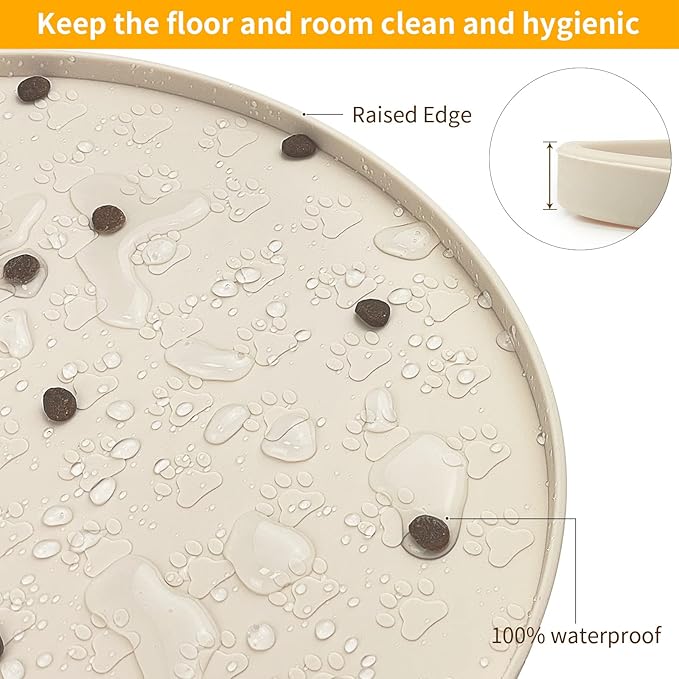 KPWACD Pet Placemat for Dog and Cat, Anti-Slip Waterproof Dogs Feeding Bowl Mat Prevent Food and Water Overflow, Silicone Puppy Dish Mats Suitable for Small Medium Big Pets, Beige, 24" * 16"