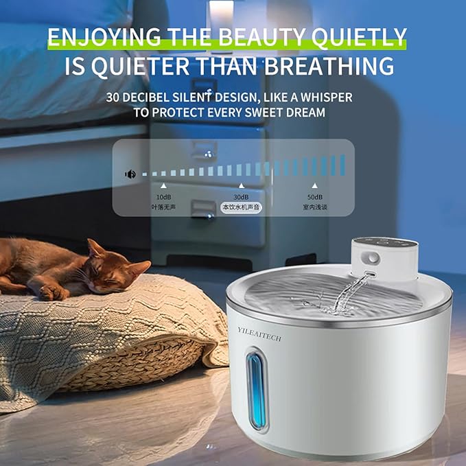 Wireless Cat Water Fountain Stainless Steel, 135oz/4L Cat Fountain, Battery Operated, Cordless Pet Water Fountain for Cats & Dogs with Motion Sensor, Ultra Quiet Pump, 12 Filters (White, 4L)