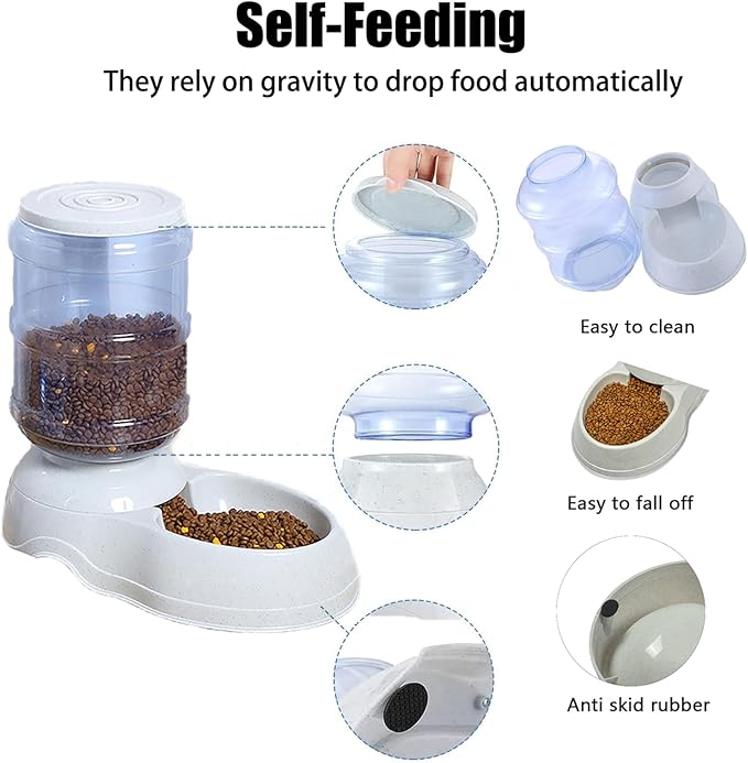 Automatic Dog Feeders for Large Dogs,Gravity Dog Food Dispenser,Automatic Cat Feeder Food Dispenser,Pet Feeder Station Travel Supply Feeder for Large Dog, Gray