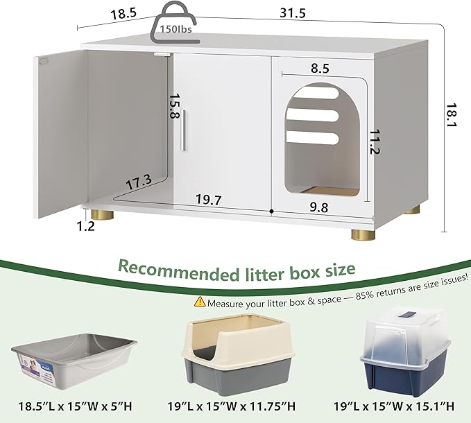 Cat Litter Box Enclosure Furniture, Modern Stackable Litter Box Cabinet with Cat Scratch Mat, Side Table (White)