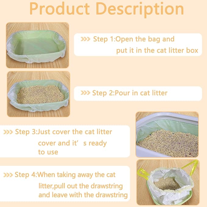 16 Count Cat Litter Box Liners - Large Drawstring Cat Litter Bags, Extra Thick Heavy Duty Durable Litters Tray Pet Cats Pan Liners, Waste Replacement Bags for Self-Cleaning Cats Litter Boxes 18" x 37"