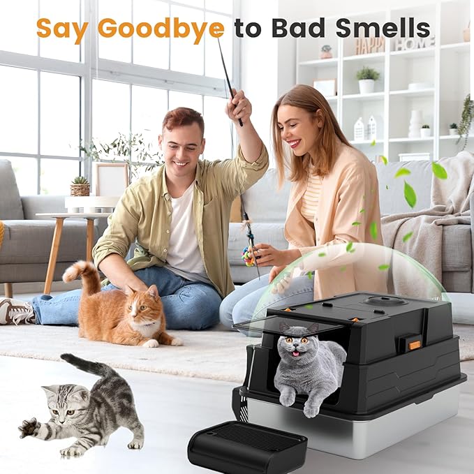 Enclosed Stainless Steel Litter Box XXXL, Extra Large 28" L x 20" W Metal Litter Box Enclosure with Cover and Foot Pedal and Scoop for Big Cats & Multiple Cats with High Sided, Easy Cleaning